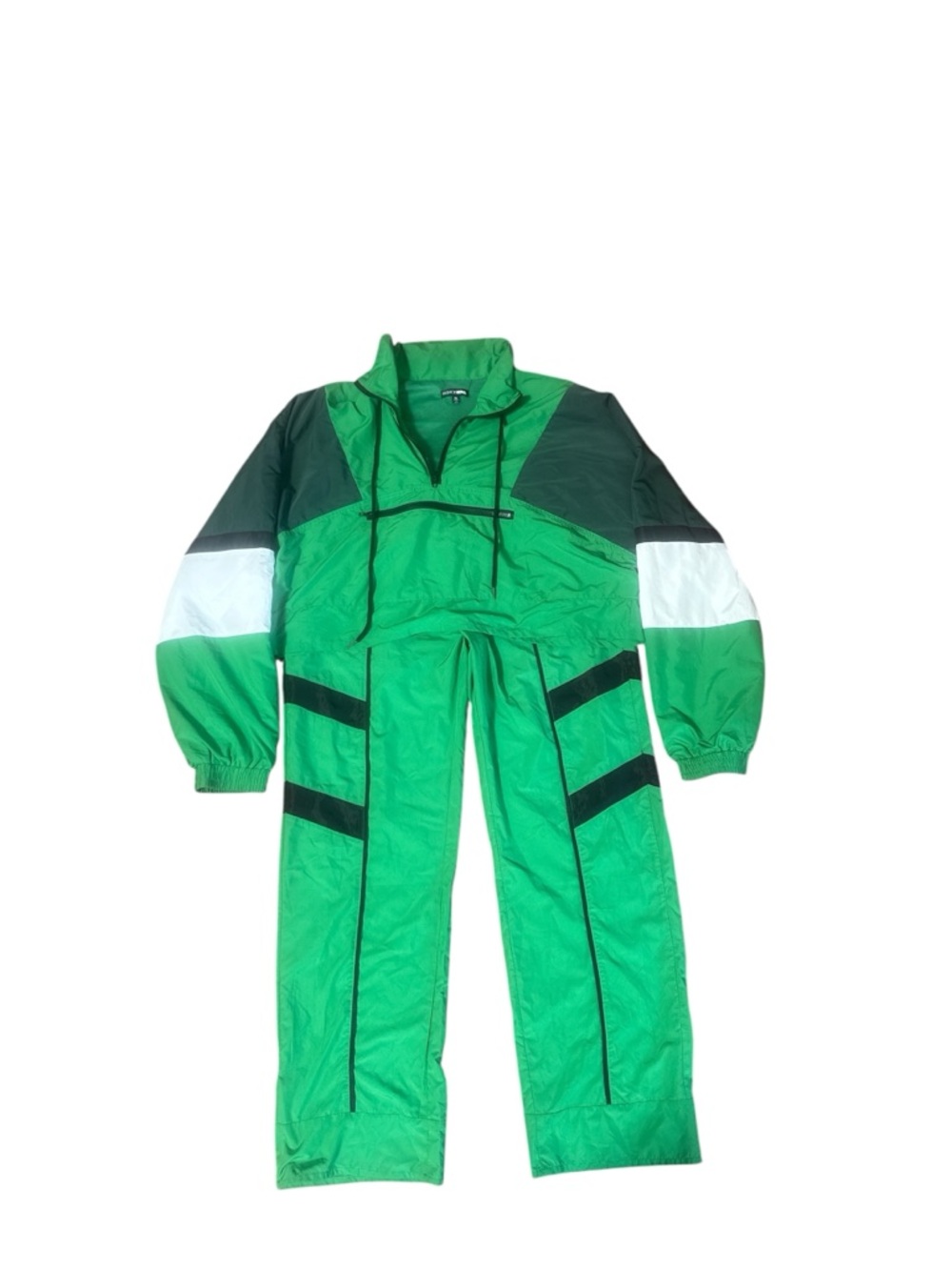 Fashion Nova Green and Dark Green Colorblock Windbreaker Jacket